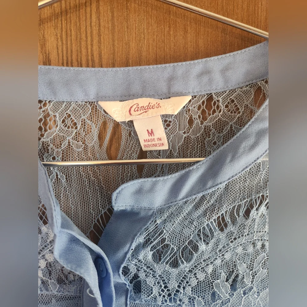 Candie's Light Blue Lace Detail Blouse - Picture 3 of 4